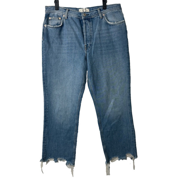 Free People Denim - WE THE FREE BLUE JEANS SIZE 31 FREE PEOPLE BUTTON FLY RAW HEM HIGH RISE Boho A51